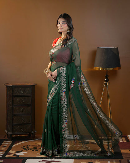 Pure Diamond Chiffon Traditional Rajputi Kasab Work Saree