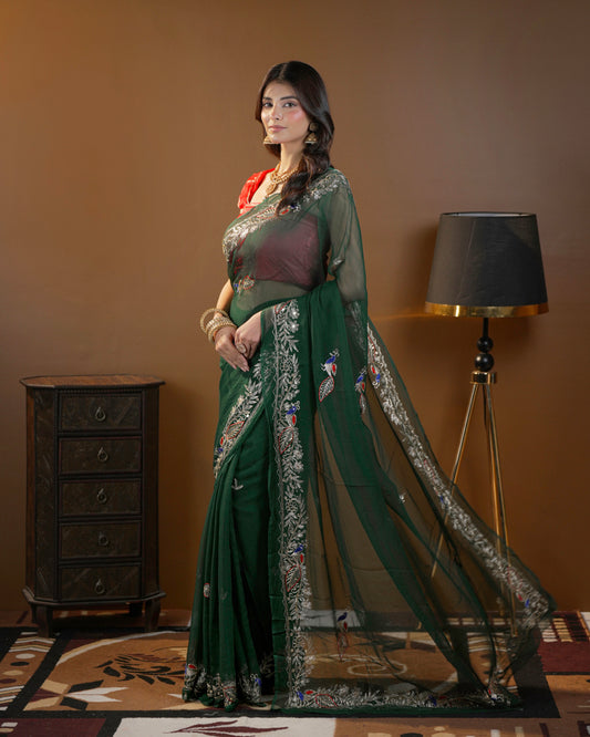 Pure Diamond Chiffon Traditional Rajputi Kasab Work Saree