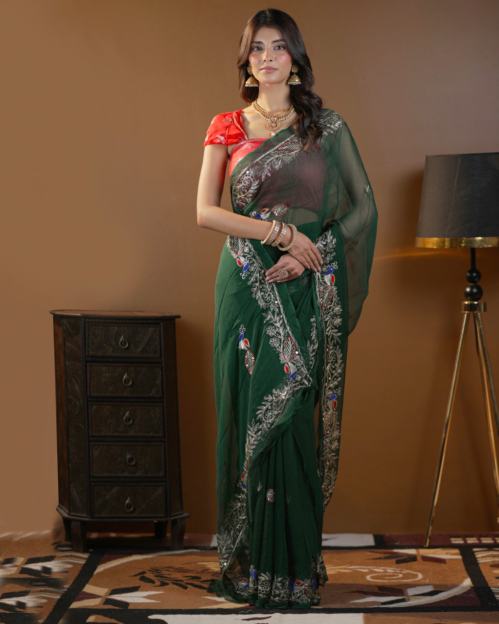 Pure Diamond Chiffon Traditional Rajputi Kasab Work Saree