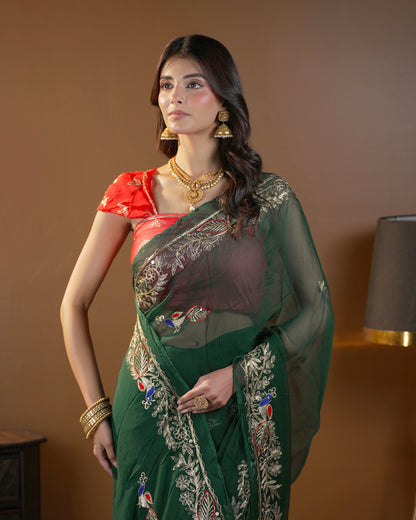 Pure Diamond Chiffon Traditional Rajputi Kasab Work Saree