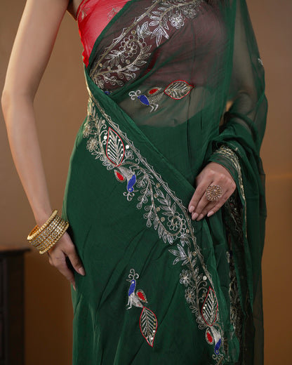 Pure Diamond Chiffon Traditional Rajputi Kasab Work Saree