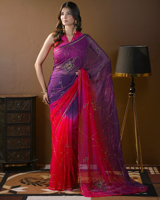 Pure Diamond Chiffon Beautiful Hand Work Saree