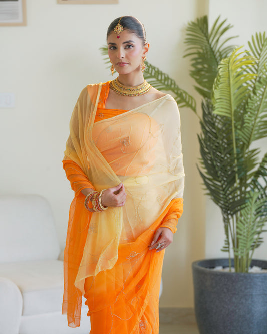 Pure Chiffon Multi Colour Saree With Blouse