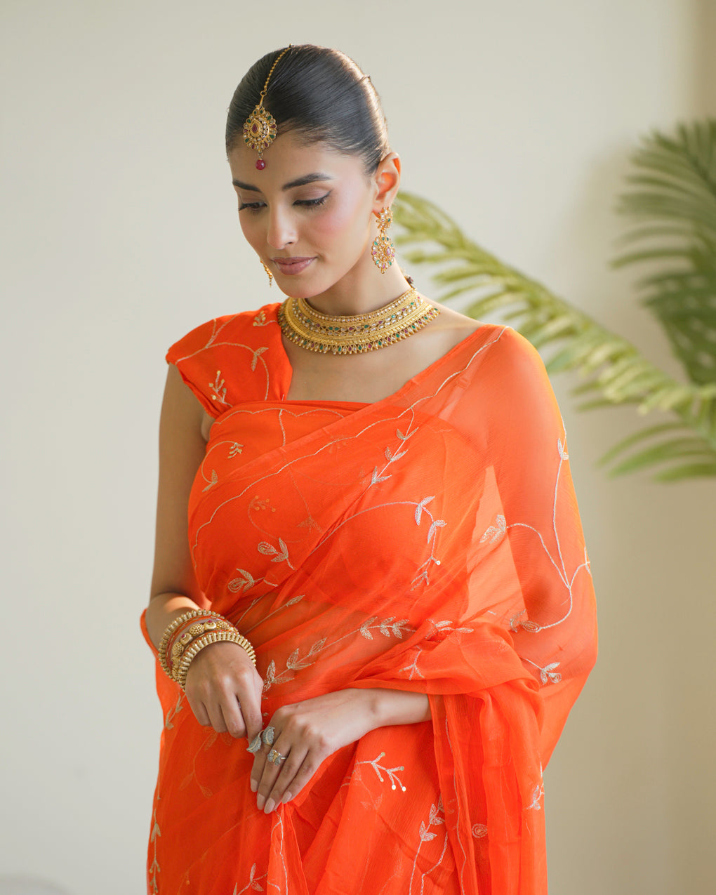 Pure Diamond Chiffon Hand Work Saree With Blouse.
