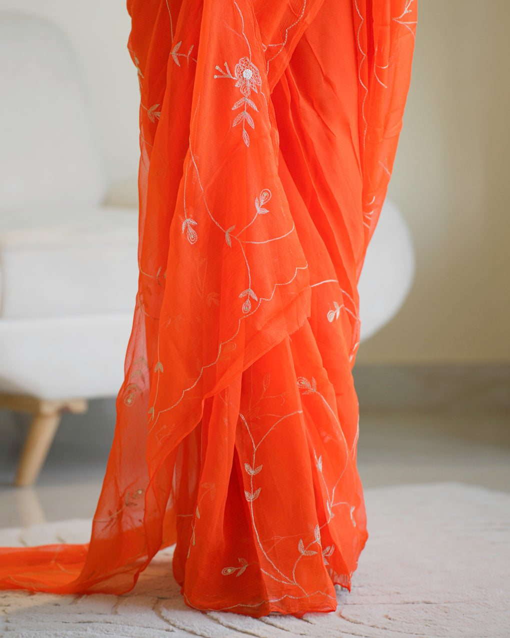 Pure Diamond Chiffon Hand Work Saree With Blouse.