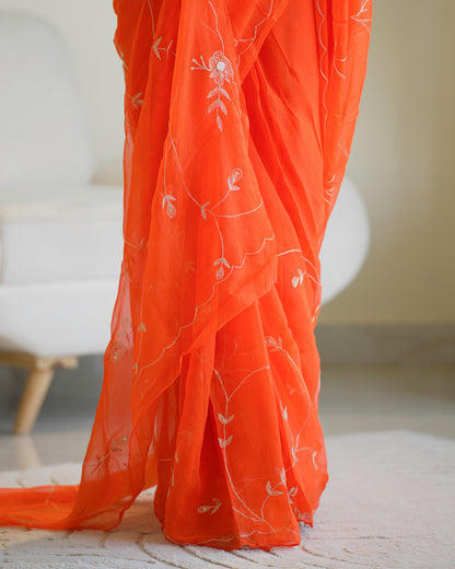 Pure Diamond Chiffon Hand Work Saree With Blouse.