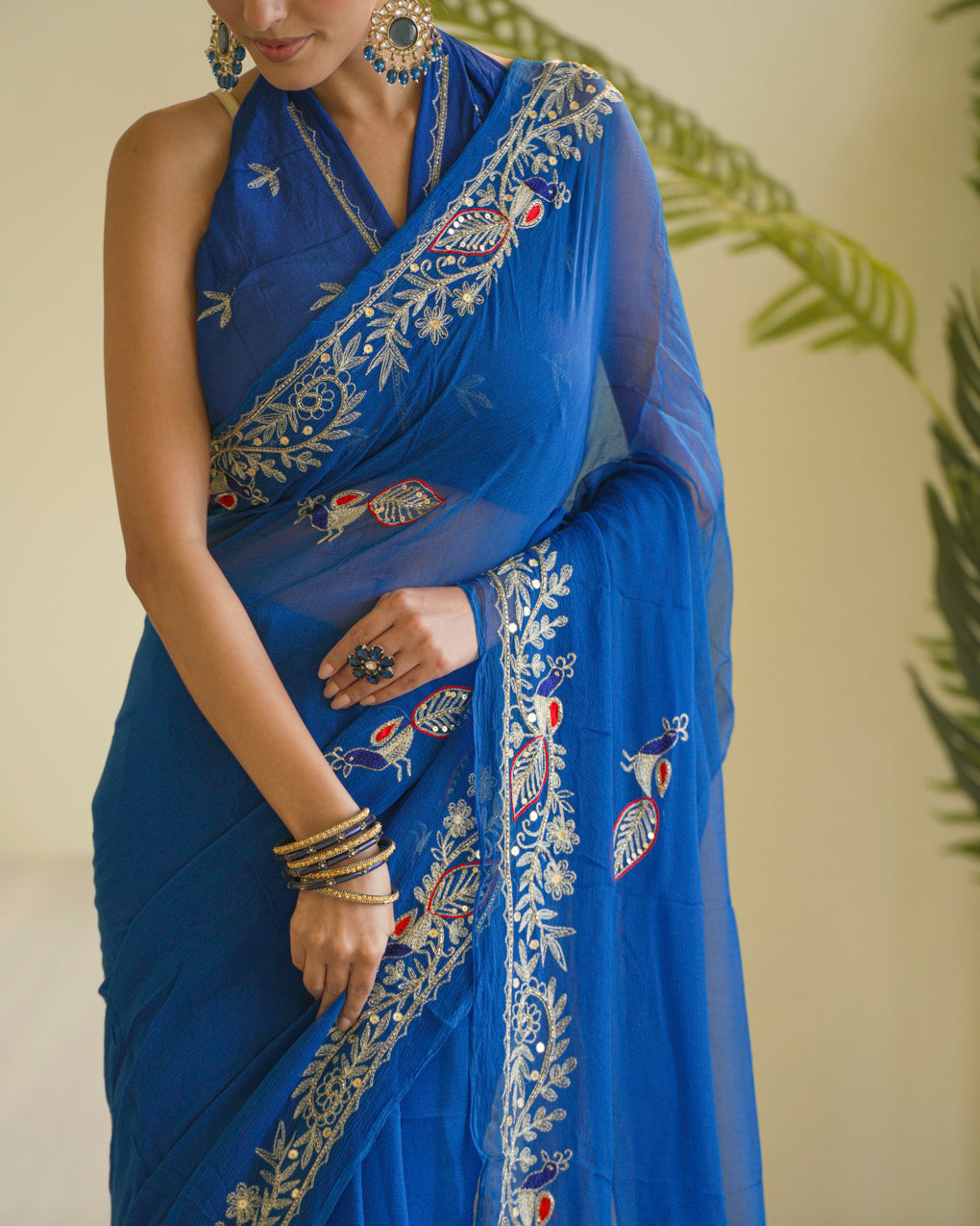 Pure Diamond Chiffon Traditional Rajputi Kasab Work Saree.
