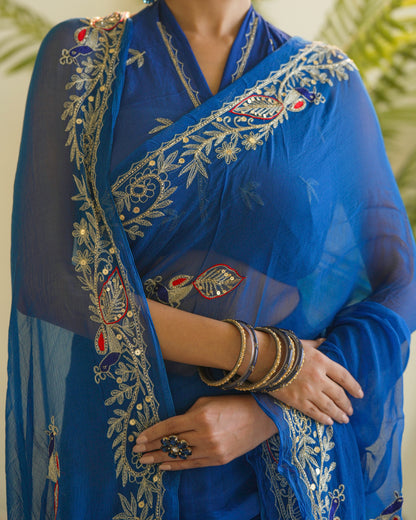 Pure Diamond Chiffon Traditional Rajputi Kasab Work Saree.
