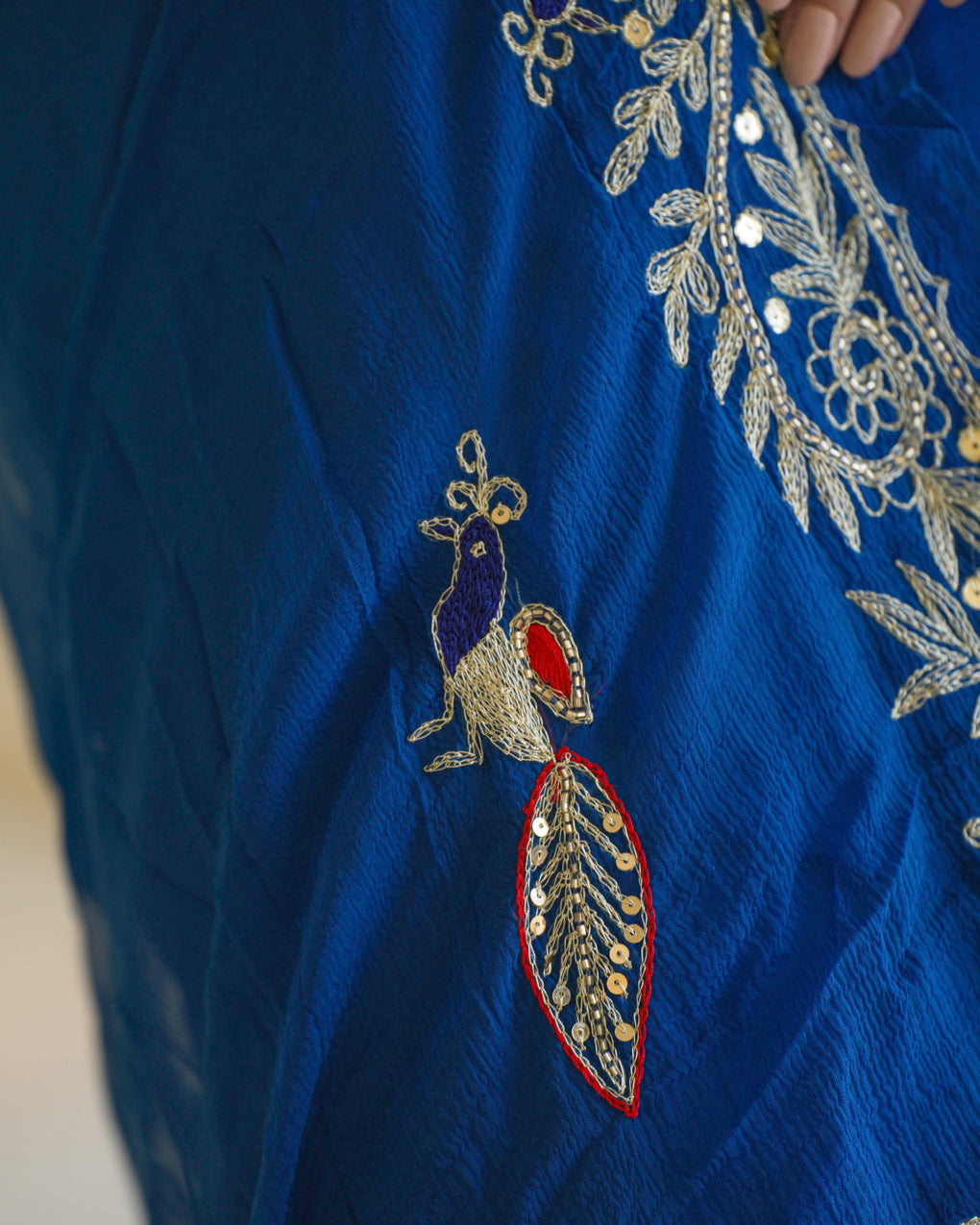 Pure Diamond Chiffon Traditional Rajputi Kasab Work Saree.