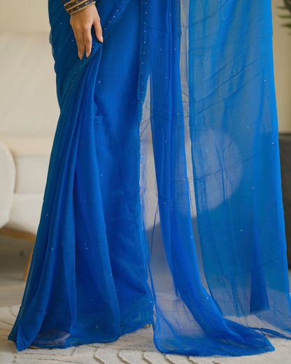 Pure jaipuri chiffon saree with beautiful mukaish work