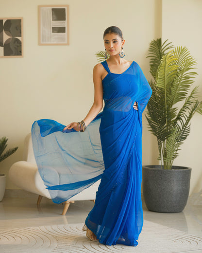 Pure jaipuri chiffon saree with beautiful mukaish work