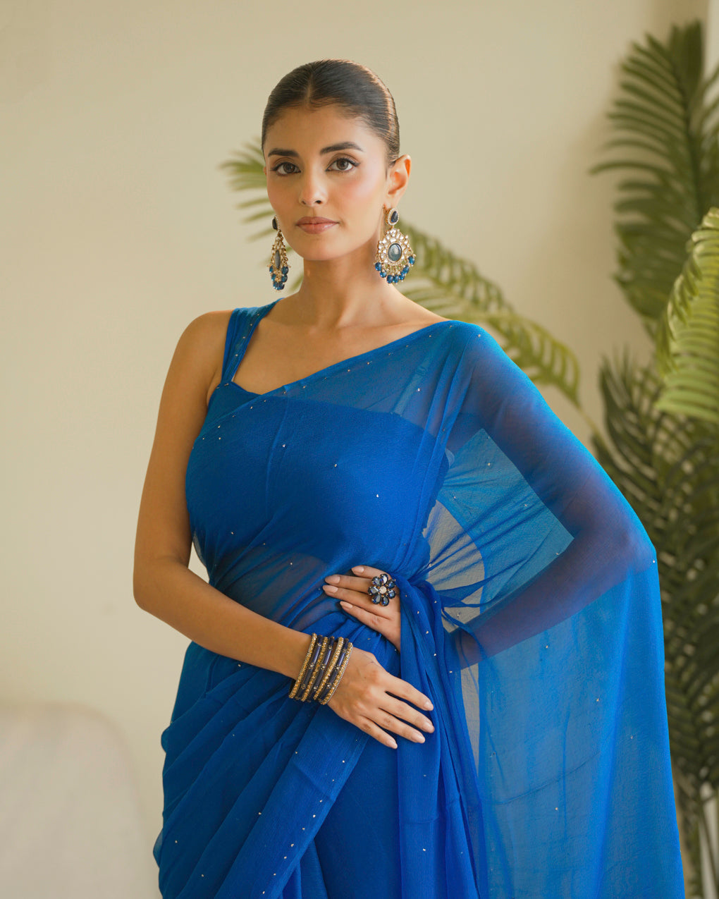 Pure jaipuri chiffon saree with beautiful mukaish work