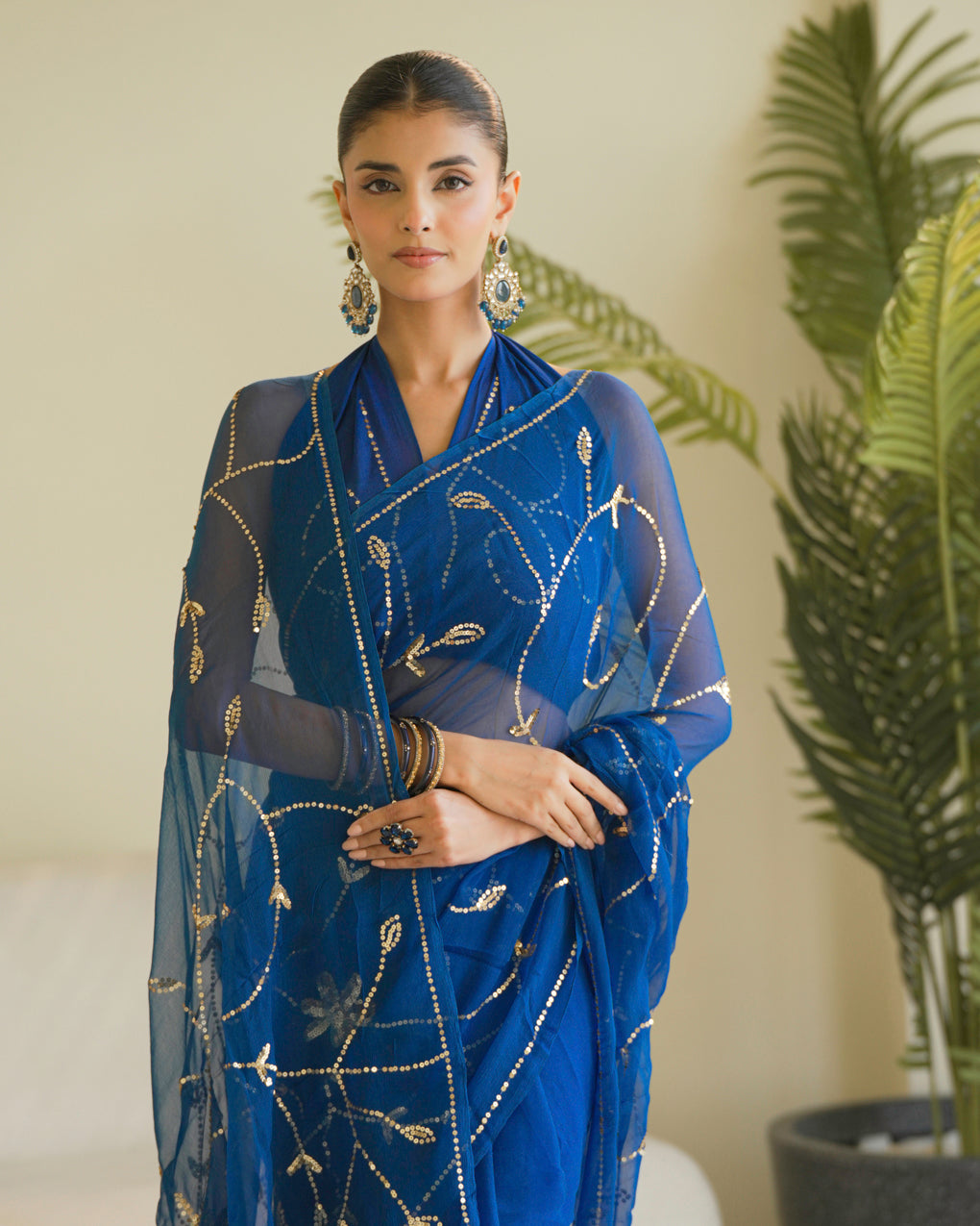 Pure Diamond Chiffon Hand Work Saree With Blouse.