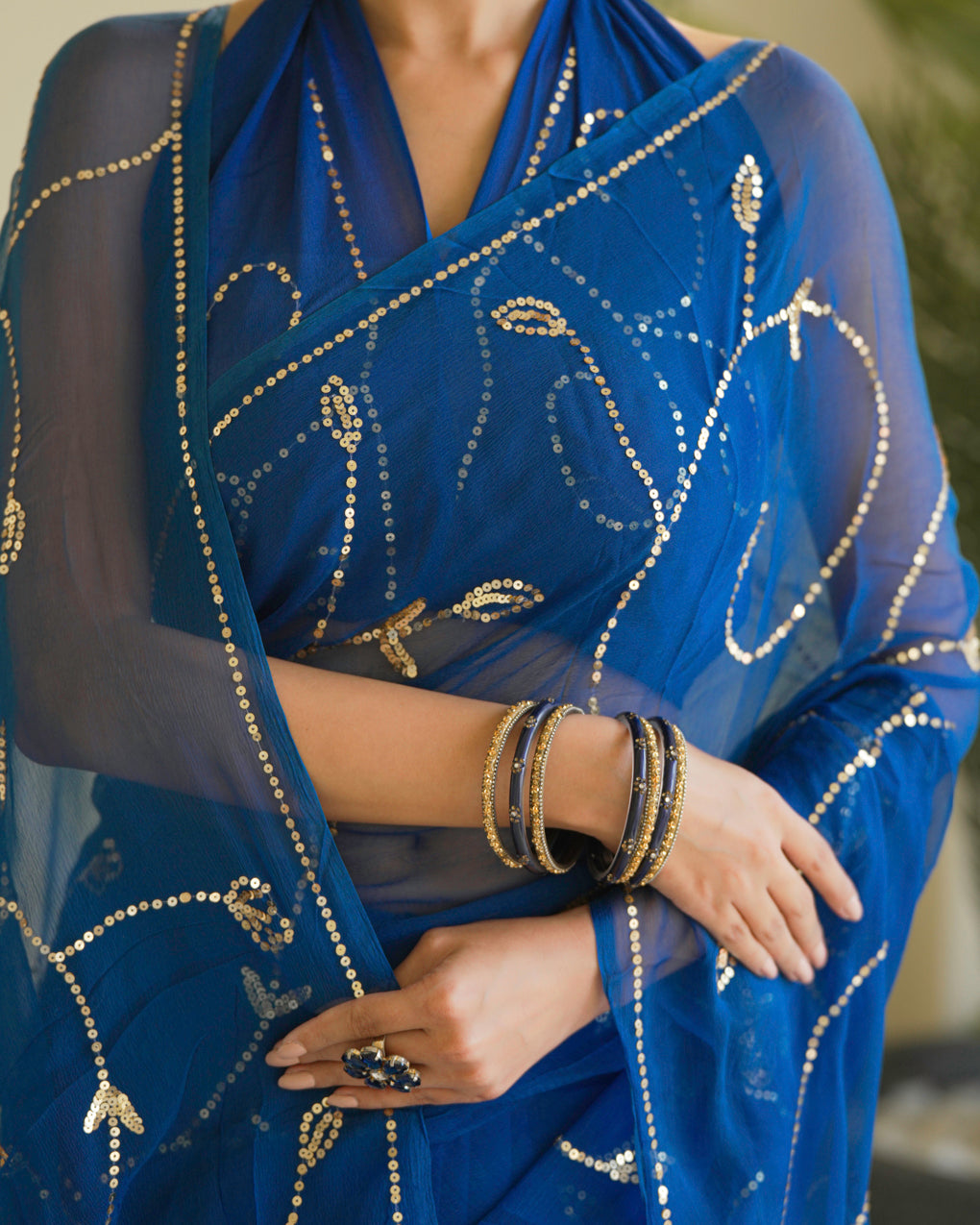 Pure Diamond Chiffon Hand Work Saree With Blouse.