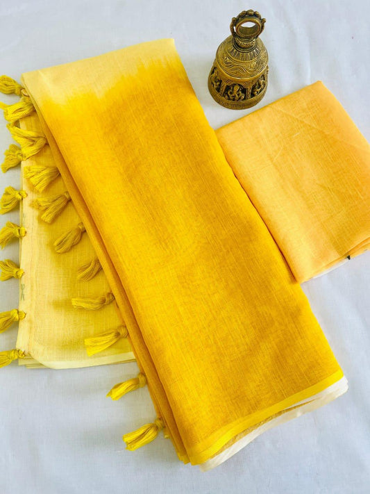 Pure Cotton Linen Saree with Blouse