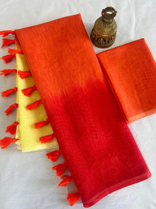 Pure Cotton Linen Saree with Blouse