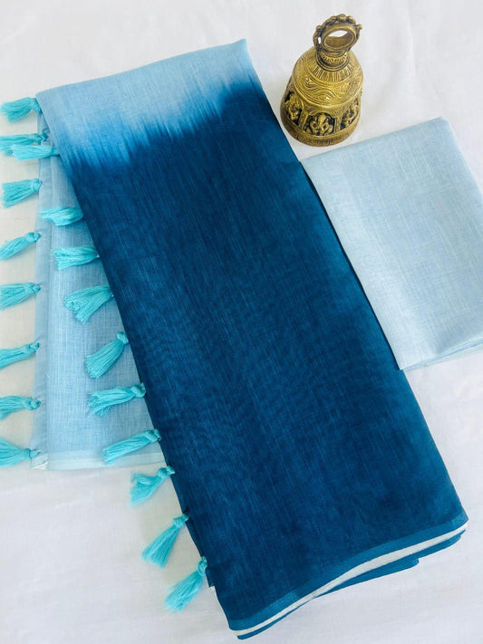 Pure Cotton Linen Saree with Blouse
