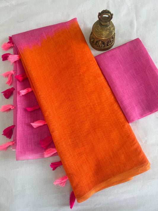 Pure Cotton Linen Saree with Blouse