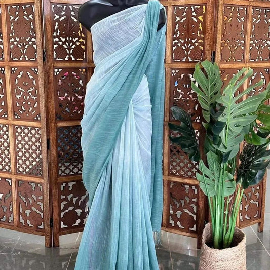 Pure Cotton Linen Saree with Blouse