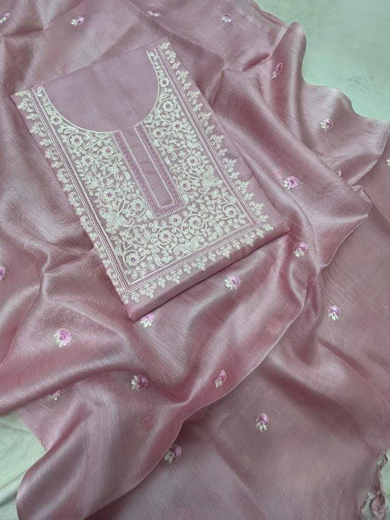 BHAGALPURI COTTON LINEN EMBROIDERY UNSTITCHED SUIT.