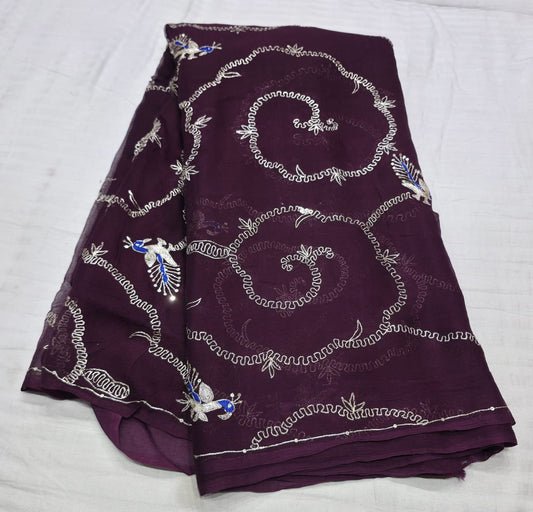 Pure Diamond Chiffon Beautiful Aari Tari Hand Work Saree.