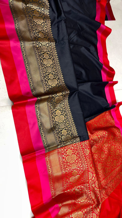 Banarasi Maheshwari Silk Saree With Zari Weaved Border.