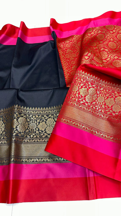 Banarasi Maheshwari Silk Saree With Zari Weaved Border.