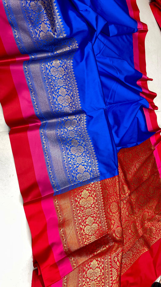 Banarasi Maheshwari Silk Saree With Zari Weaved Border.