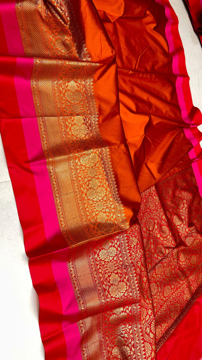Banarasi Maheshwari Silk Saree With Zari Weaved Border.