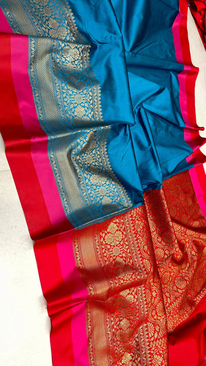 Banarasi Maheshwari Silk Saree With Zari Weaved Border.