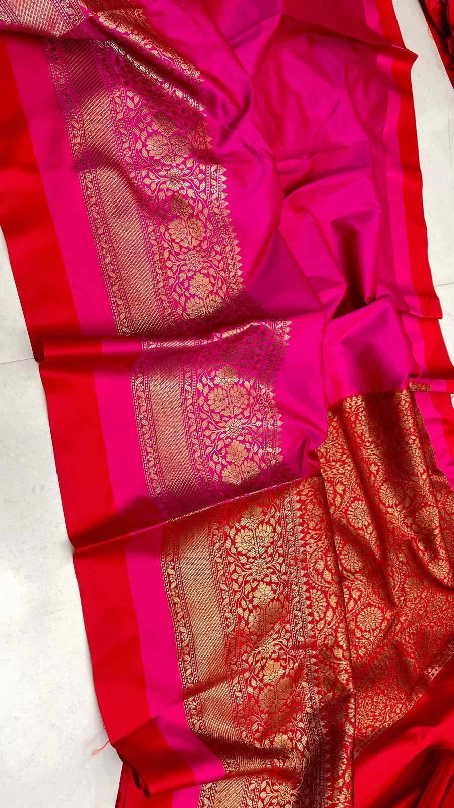 Banarasi Maheshwari Silk Saree With Zari Weaved Border.