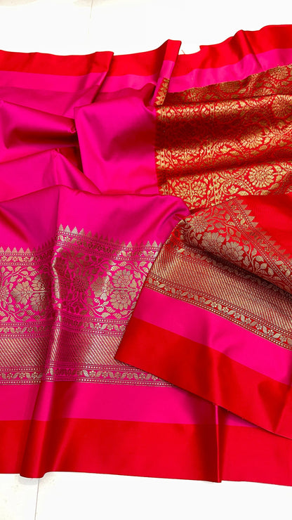 Banarasi Maheshwari Silk Saree With Zari Weaved Border.