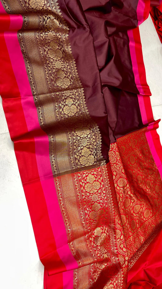 Banarasi Maheshwari Silk Saree With Zari weaved Border