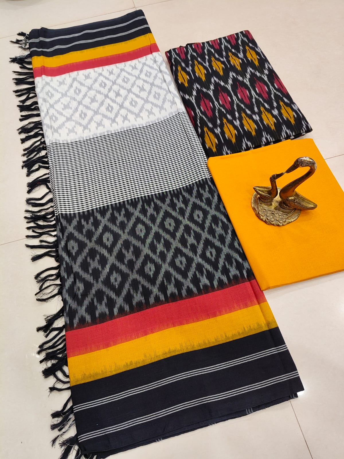 Beautiful Pure Cotton Double Ikkat Unstitched Suit.