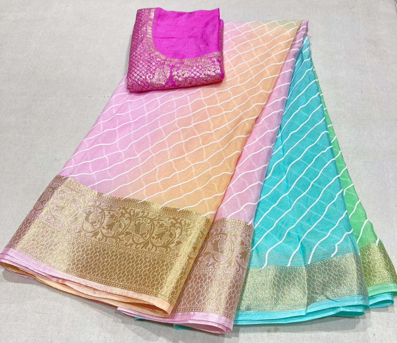 Pure Chinon Chiffon Leheriya  Saree