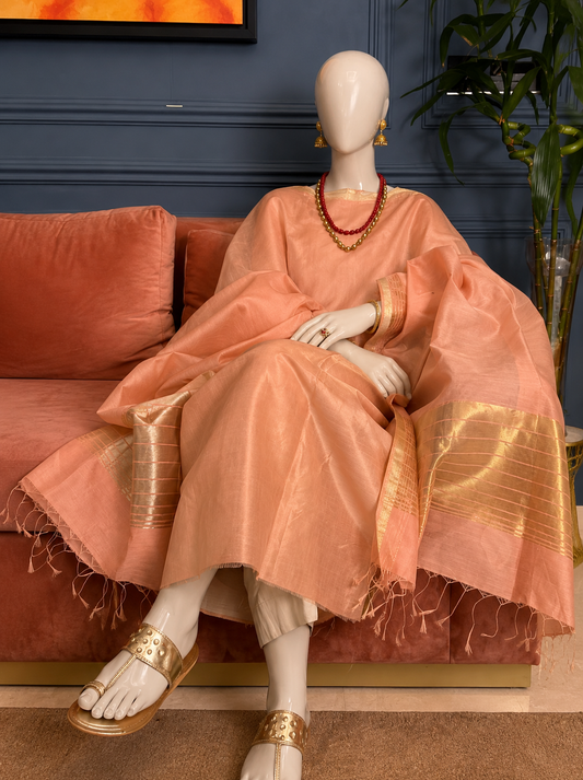 Pure Maheswari Silk Cotton Handwoven Unstitch Suit.