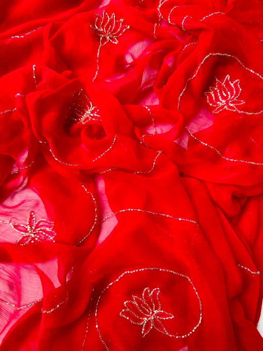 Pure Diamond Chiffon Hand Work Saree.