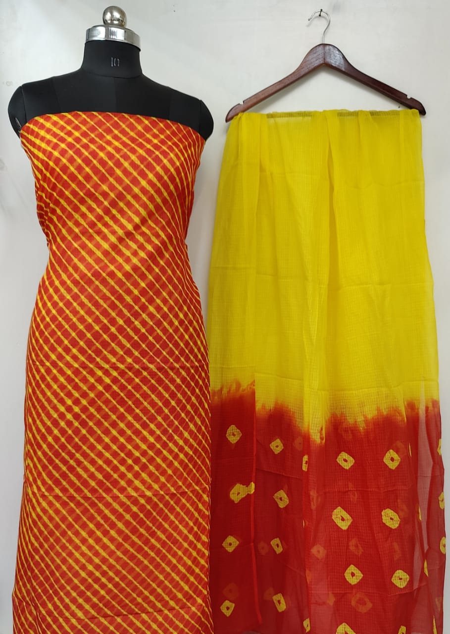 Pure Kota Doriya Leheriya Printed Unstitched Suits