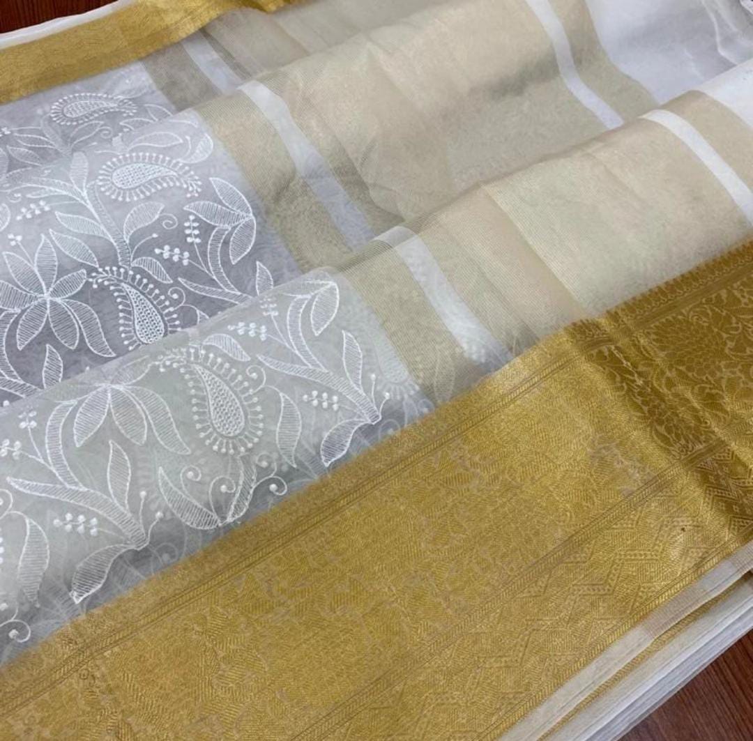 Banarasi Semi Organza Embroidery Weaving Soft Silk Saree