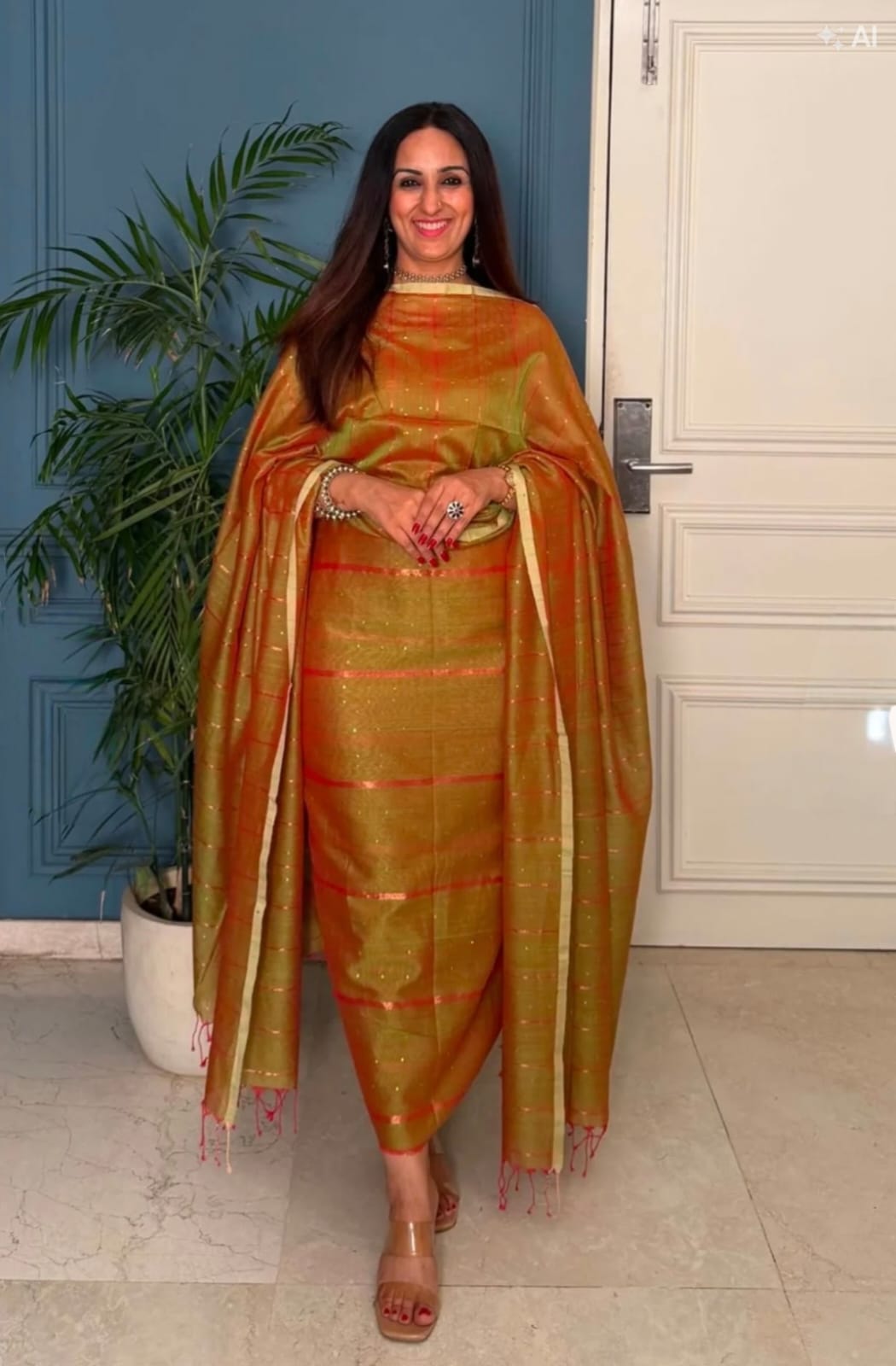 Pure Maheswari Silk Cotton Handwoven Unstitch Suit.