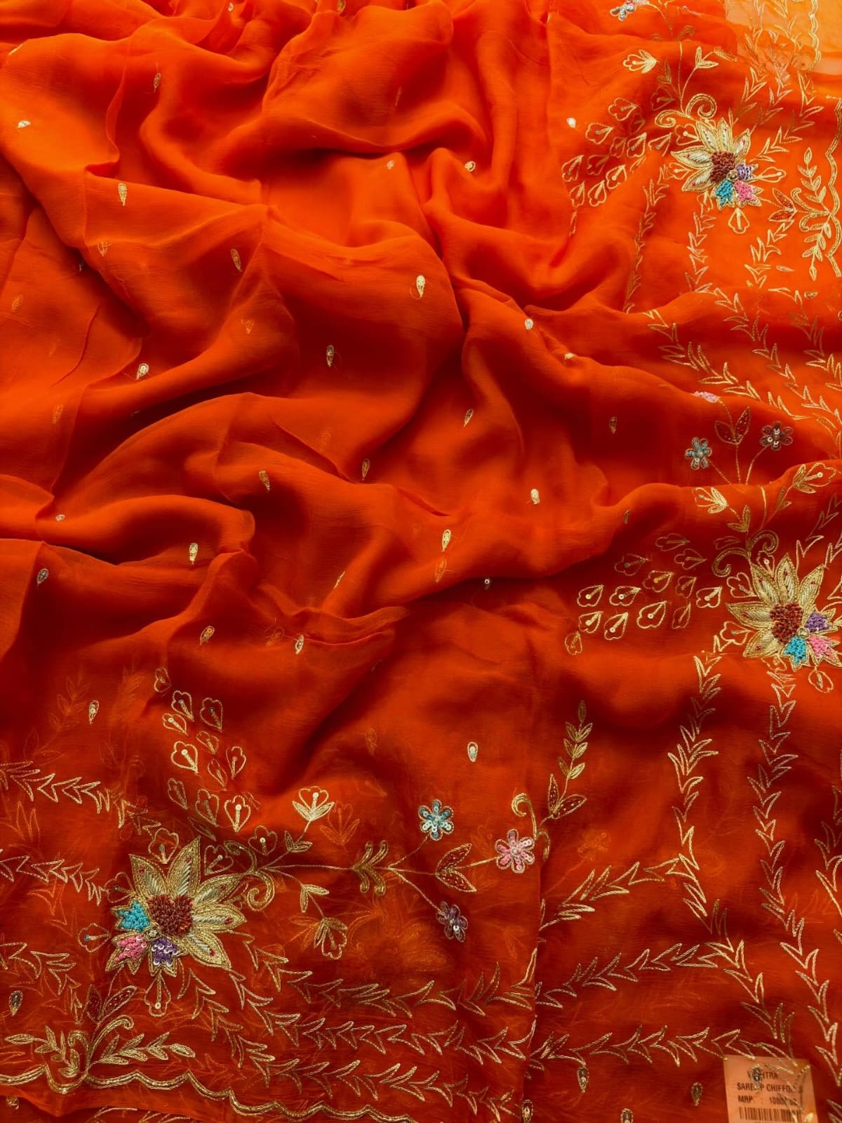 Pure Diamond Chiffon Hand Work Saree.