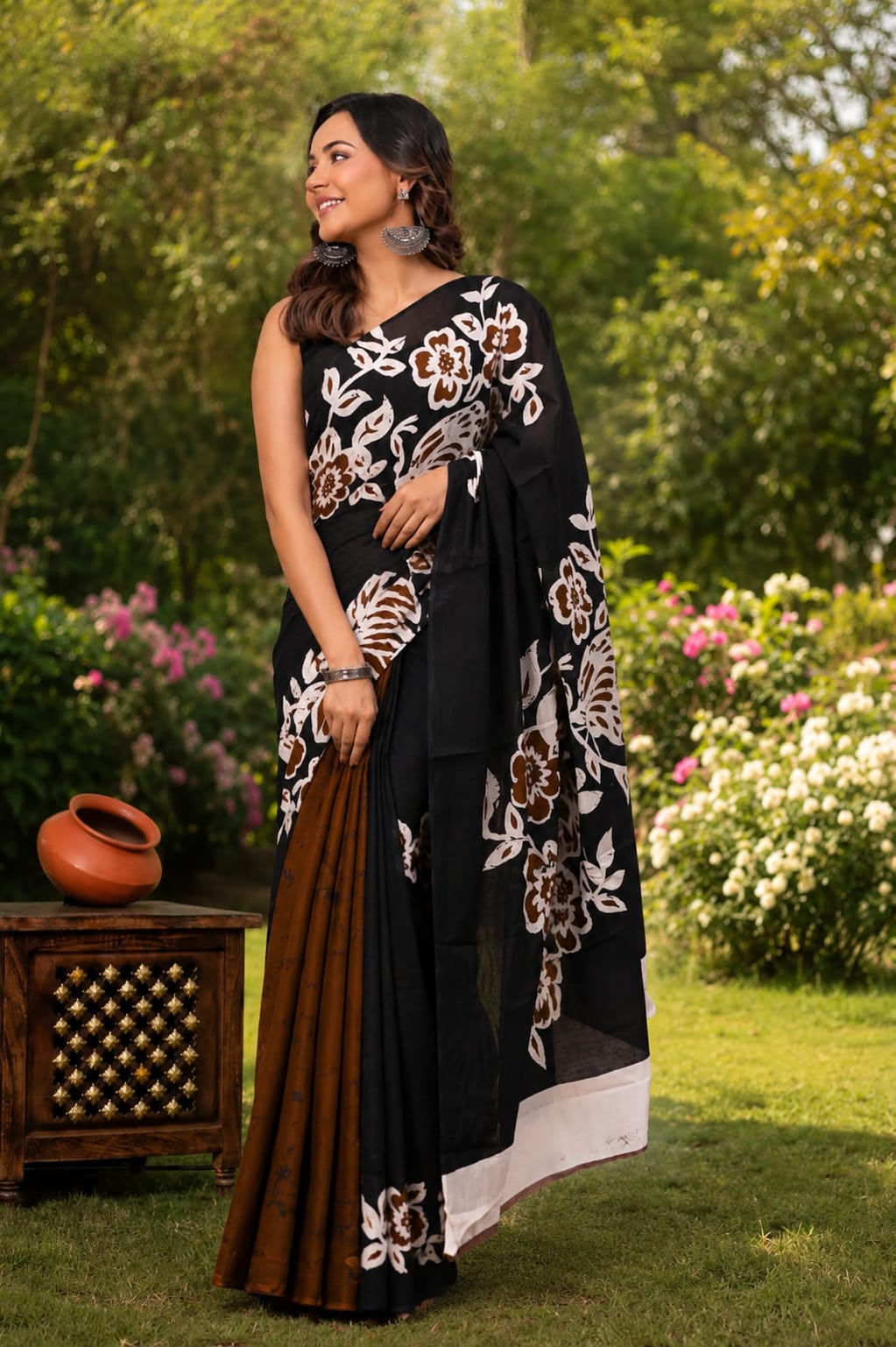 Pure Cotton Hand Block Printed Saree With Blouse.