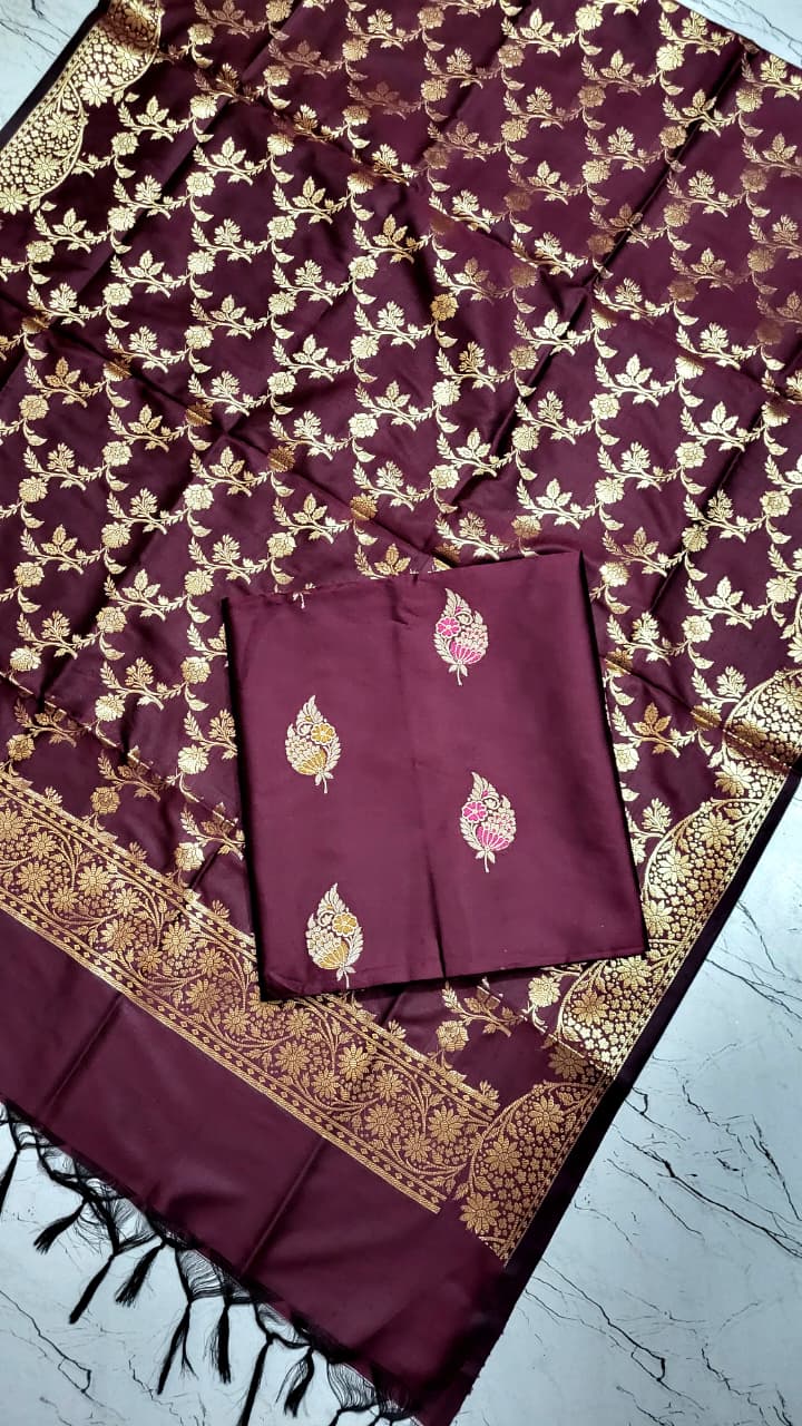 Banarasi Zari Work Unstitched Suit with Dupatta.