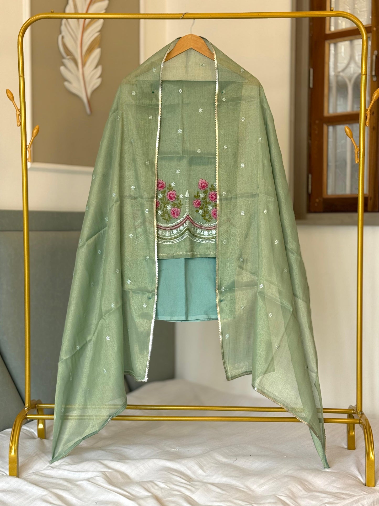 Banarasi Tissue Silk Multi Thread Embroidery Work Unstitched Suit