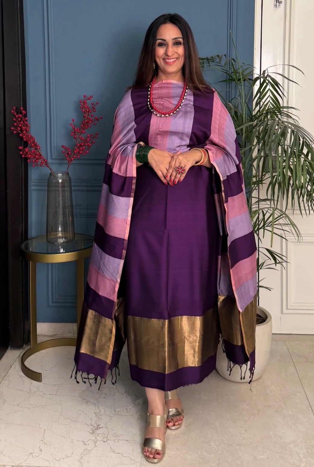 Pure Maheswari Silk Cotton Handwoven Unstitch Suit.