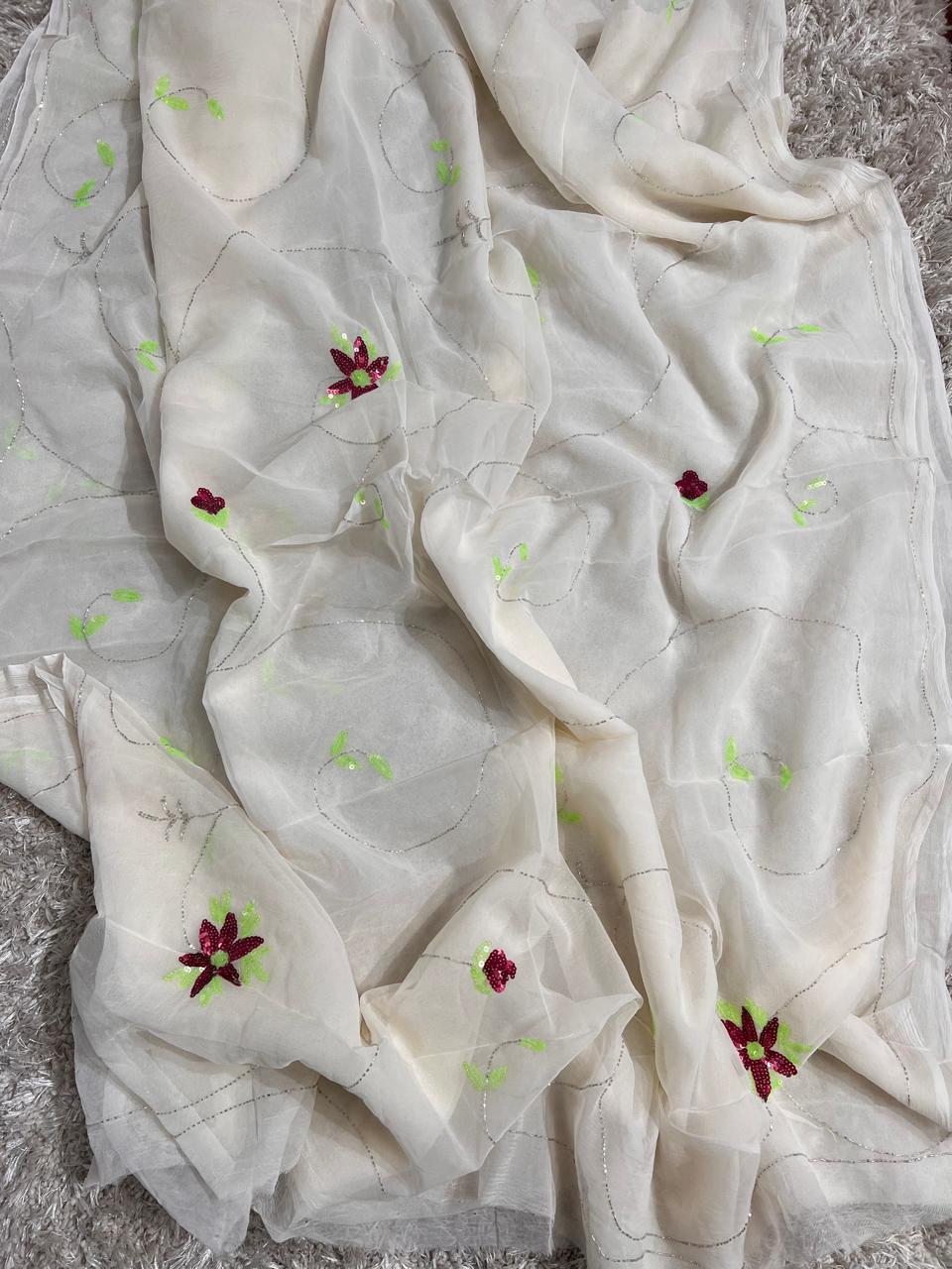 Pure Diamond Chiffon  Handwork Saree