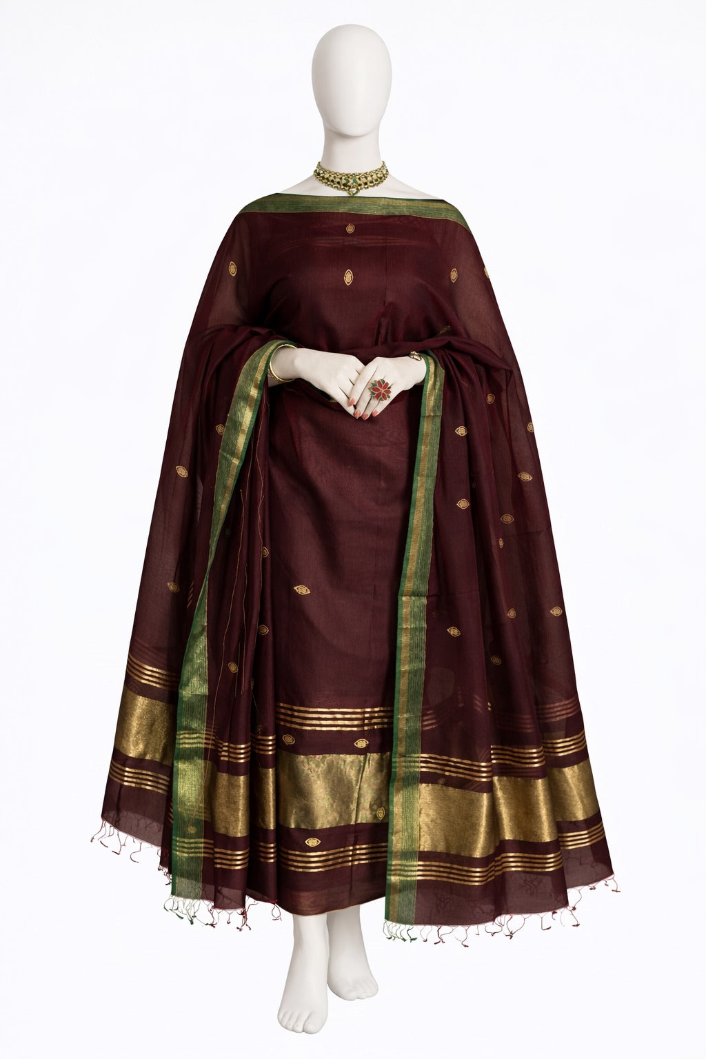 Pure Maheswari Silk Cotton Handwoven Unstitch Suit