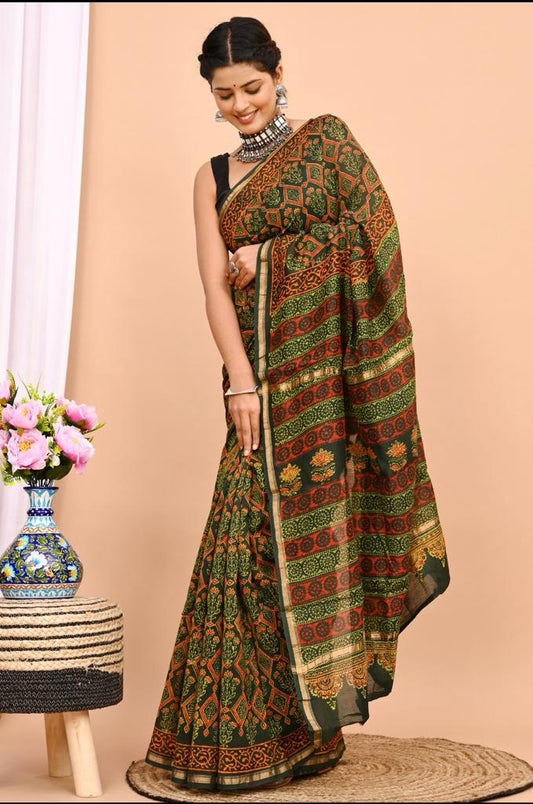 Beautiful Pure Chanderi Printed Silk Saree