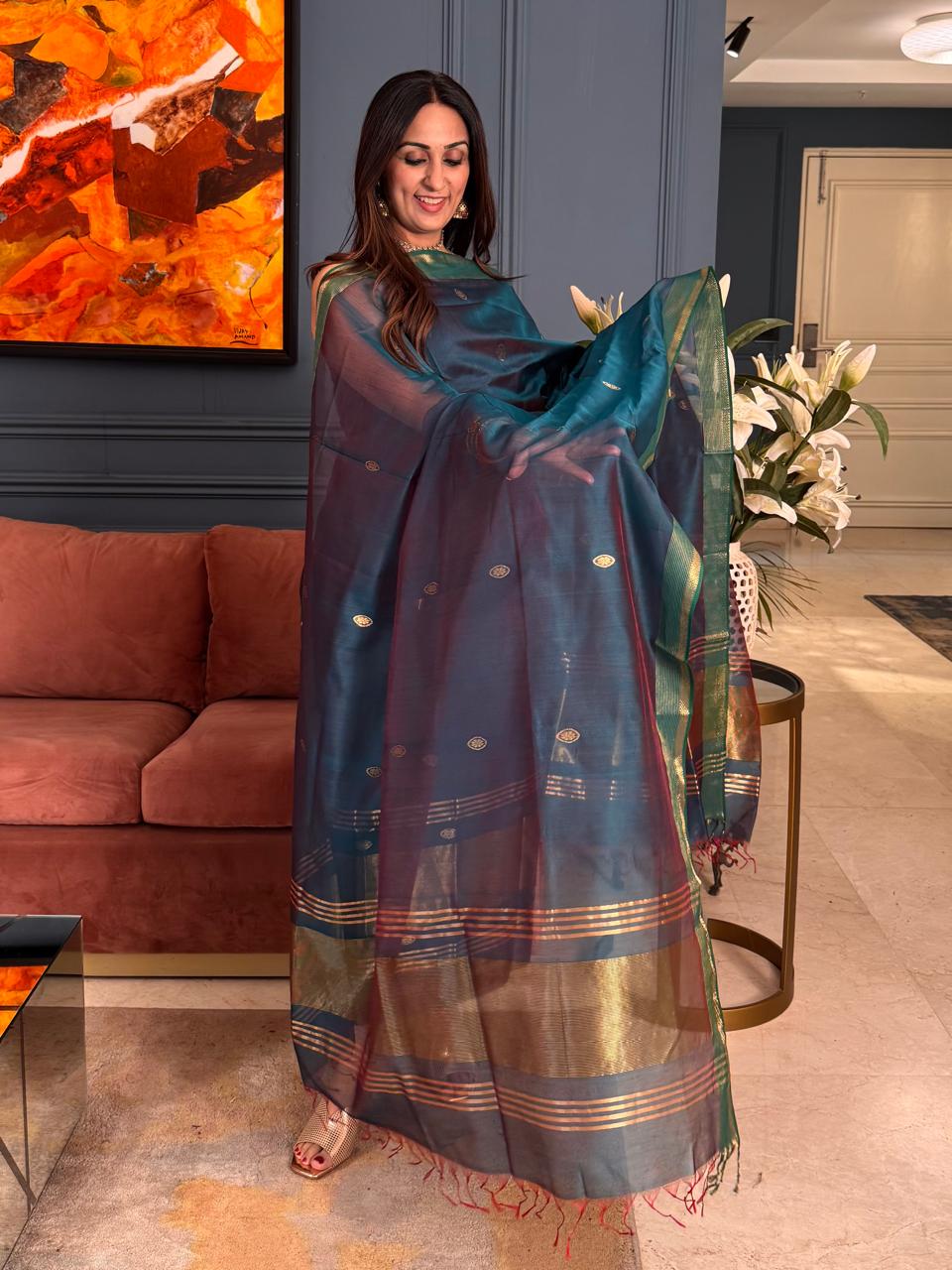 Pure Maheswari Silk Cotton Handwoven Unstitch Suit.