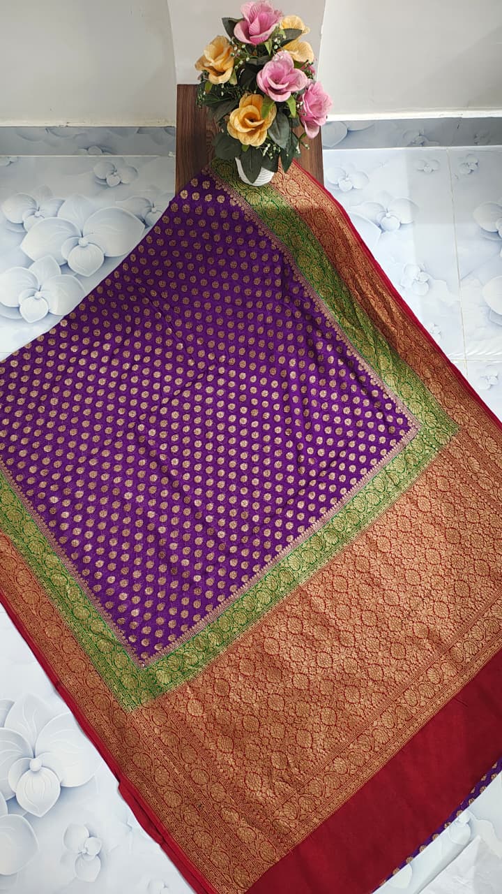 Pure Handloom Khaddi Georgette Saree Zari Work.